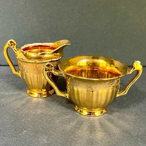 VTG Stouffer Gold Plated Floral Etched Cream Pitcher Open Sugar Bowl Victorian